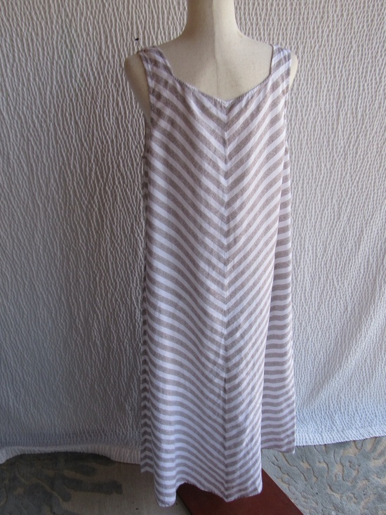 Love Linen Long Dress Brown White Chevron Stripe L J JIll Sleeveless - Picture 12 of 12